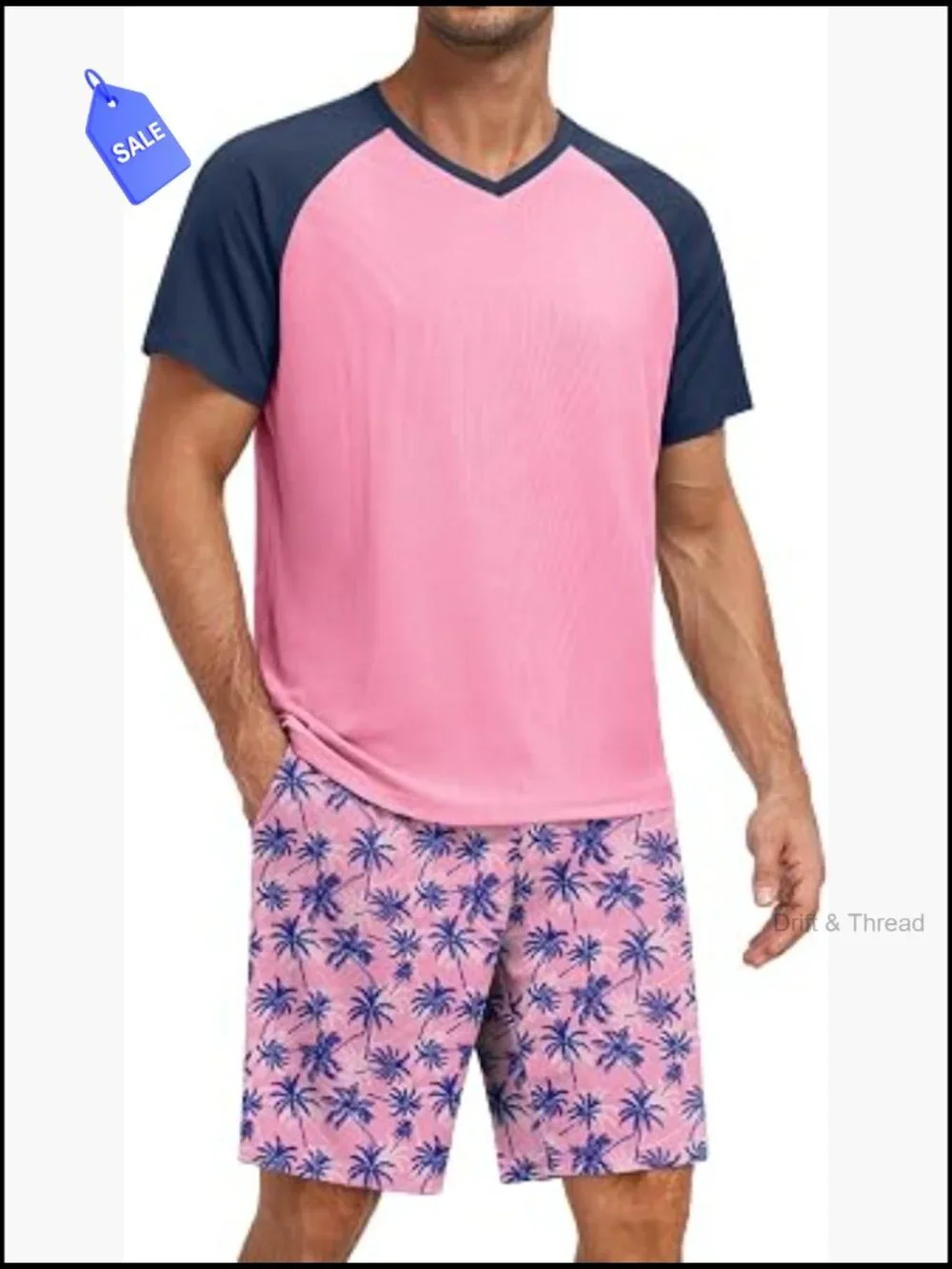 Mens Pajama Set Summer Short Sleeve Sleepwear Lounge Set Quick Dry Soft 2 Piece
